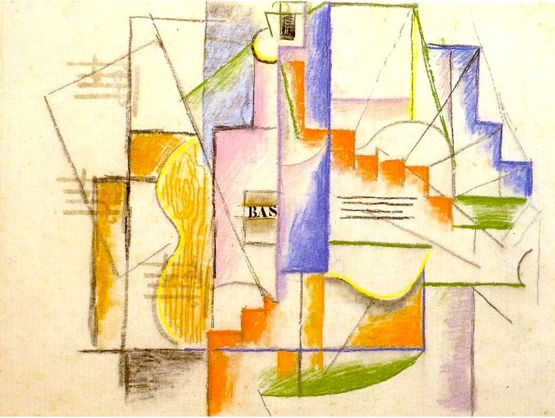 1912 Bouteille de Bass et guitare, Пабло Пикассо (1881-1973) Период: 1908-1918
