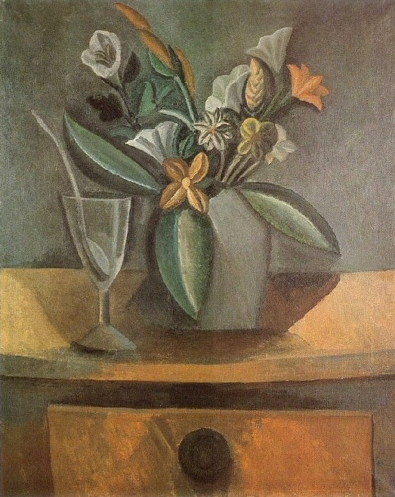 1908 Vase de fleurs, verre de vin, et cuillКre, Пабло Пикассо (1881-1973) Период: 1908-1918
