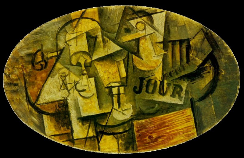 1912 Guitare, verre et journal, Пабло Пикассо (1881-1973) Период: 1908-1918