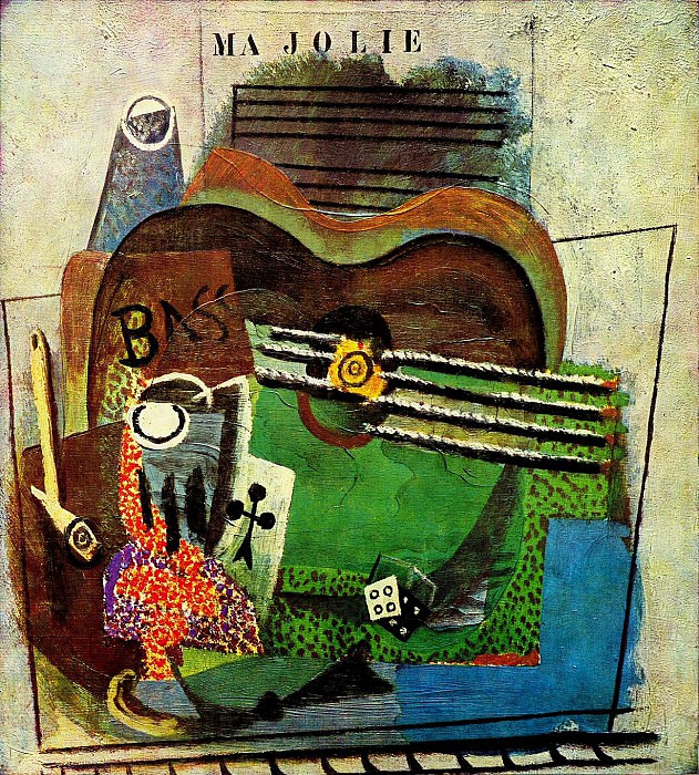1914 Pipe, verre, as de trКfle, bouteille de Bass, guitare, dВ , Pablo Picasso (1881-1973) Period of creation: 1908-1918