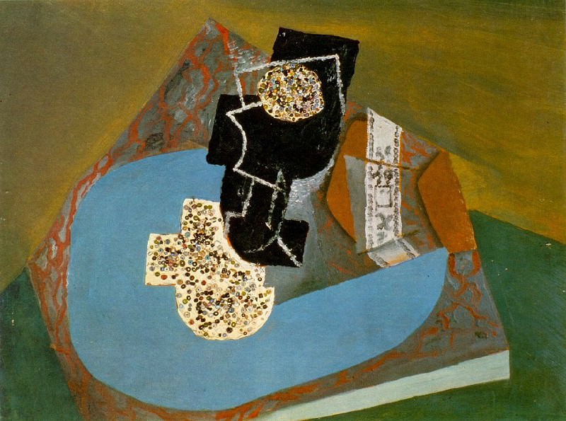 1914 Verre et paquet de tabac sur une table, Пабло Пикассо (1881-1973) Период: 1908-1918