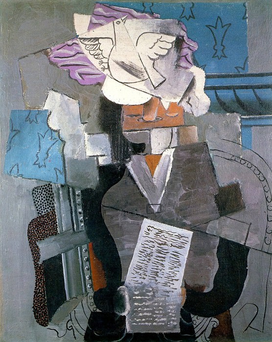 1915 Femme au chapeau de velours dans un fauteuil et colombe, Пабло Пикассо (1881-1973) Период: 1908-1918