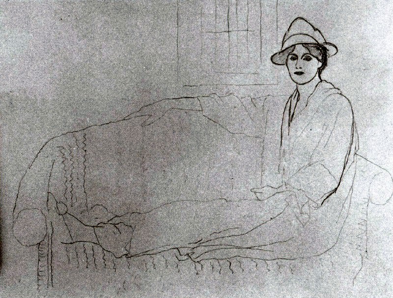 1918 Olga Picasso allongВe sur un sofa, Пабло Пикассо (1881-1973) Период: 1908-1918