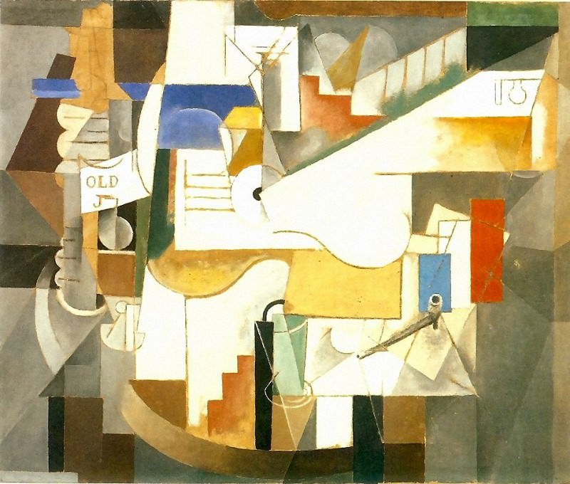 1912 Bouteille, guitare, pipe, Пабло Пикассо (1881-1973) Период: 1908-1918