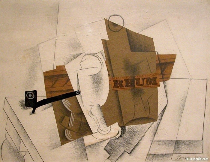 1914 Pipe, verre et bouteille de Rhum, Пабло Пикассо (1881-1973) Период: 1908-1918