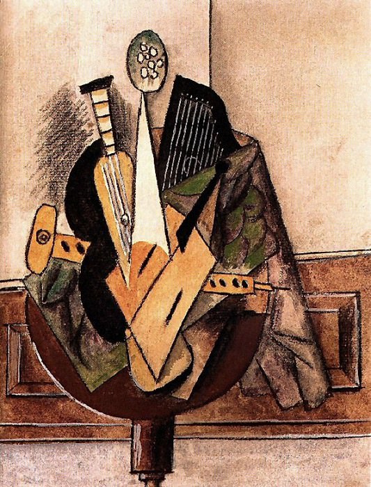 1915 Instruments de musique et compotier sur un guВridon, Пабло Пикассо (1881-1973) Период: 1908-1918