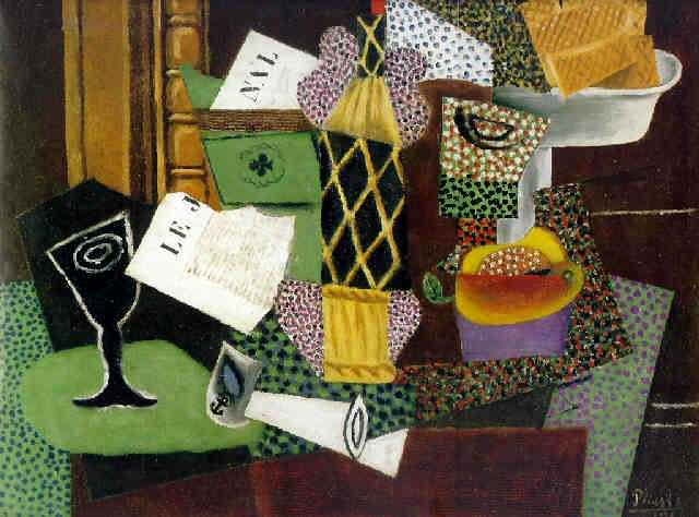 1914 Verre et bouteille de rhum empaillВe, Пабло Пикассо (1881-1973) Период: 1908-1918