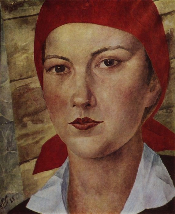 Girl in red scarf . 1925, Kuzma Sergeevich Petrov-Vodkin