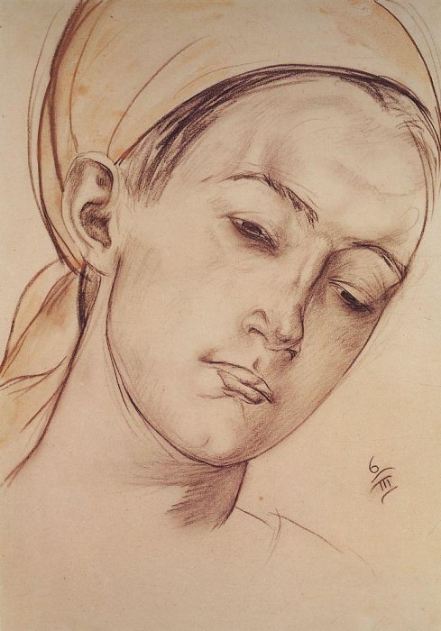 Womens head. 1913, Kuzma Sergeevich Petrov-Vodkin