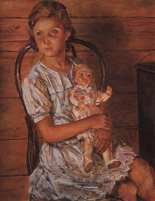 Girl with a Doll. 1937, Kuzma Sergeevich Petrov-Vodkin