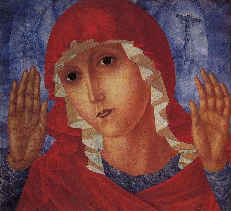 Virgin of Tenderness evil hearts. 1914-1915, Kuzma Sergeevich Petrov-Vodkin