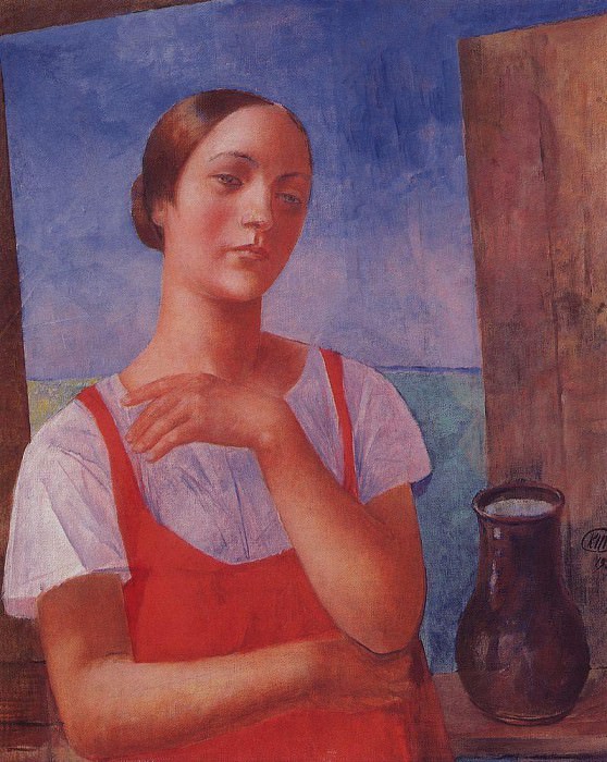 Girl in sarafan. 1928, Kuzma Sergeevich Petrov-Vodkin
