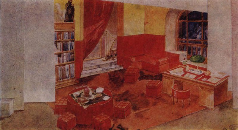 design sketch for staging Diary of Satan . 1922, Kuzma Sergeevich Petrov-Vodkin