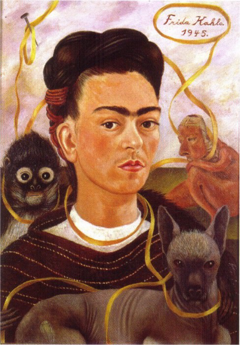 Автопортрет с маленькой обезьянкой, Фрида Кало