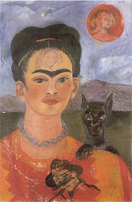 Autoportrait avec le portrait de diego sur la poitrine et marie entre les sourcils, Frida Kahlo