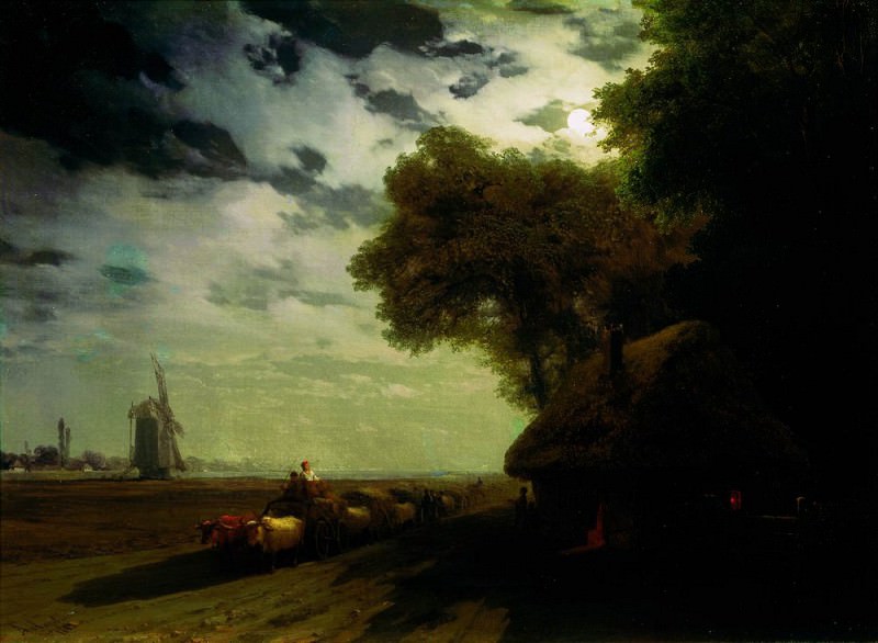 Украинский пейзаж с чумаками при луне 1869 60х82, Иван Константинович Айвазовский