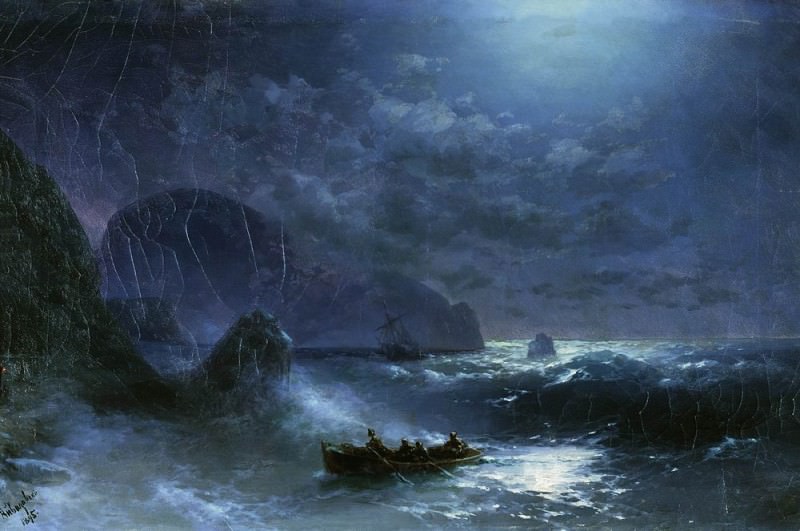 Storm on the sea at night in 1895 47,5 h75, Ivan Konstantinovich Aivazovsky