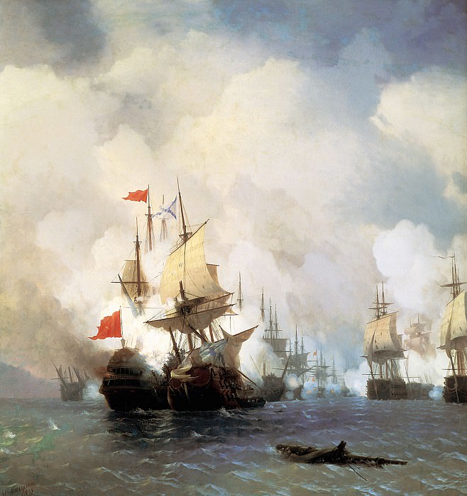 Battle in the Chios Channel June 24, 1770 1848 220h190, Ivan Konstantinovich Aivazovsky