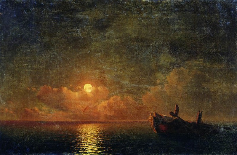Moonlit Night. Wrecked ship in 1871 56h93, Ivan Konstantinovich Aivazovsky