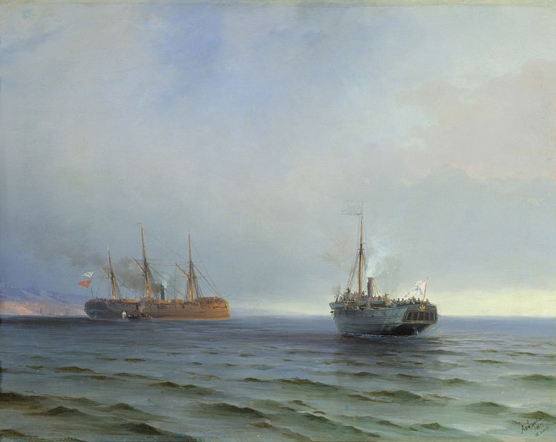 Capturing Steamship Russia Turkish military transport Messina on the Black Sea on Dec. 13, 1877, Ivan Konstantinovich Aivazovsky