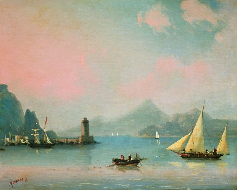 Морской пролив с маяком 1841 48,5х60, Иван Константинович Айвазовский