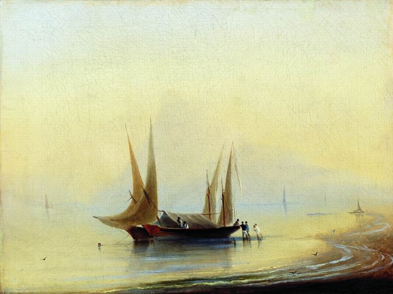 Barges the seashore 37,5 x50, 6, Ivan Konstantinovich Aivazovsky