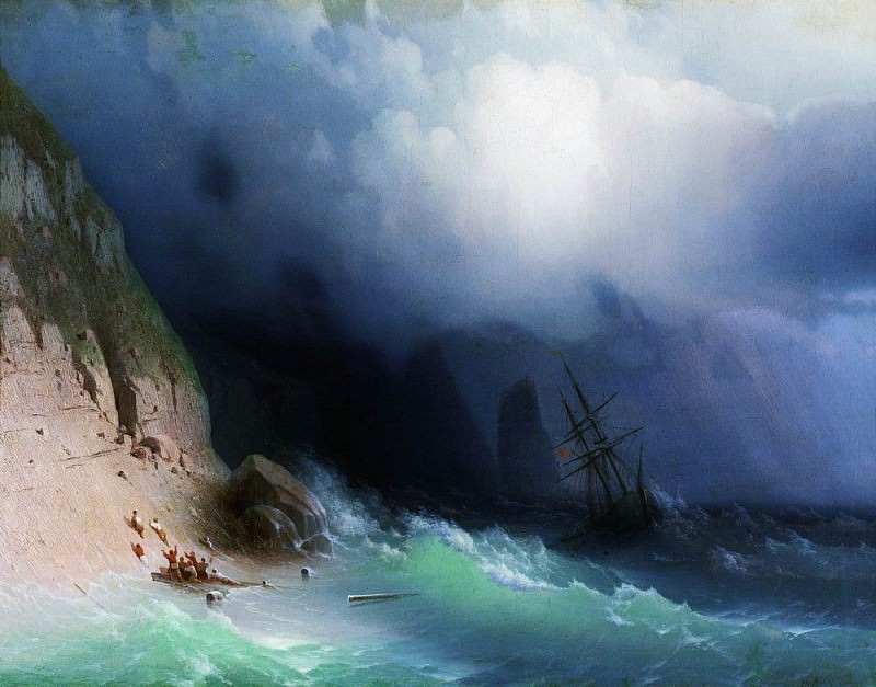 Shipwreck at rocks 1870 36h46, Ivan Konstantinovich Aivazovsky