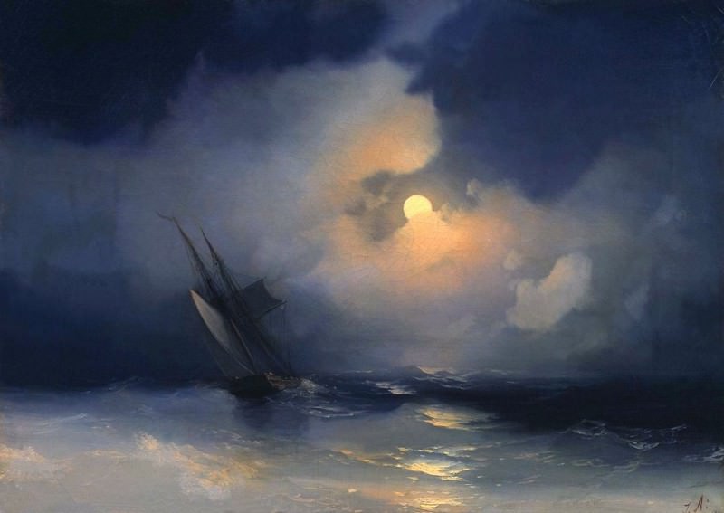Storm on the sea on a moonlit night 28h39, Ivan Konstantinovich Aivazovsky