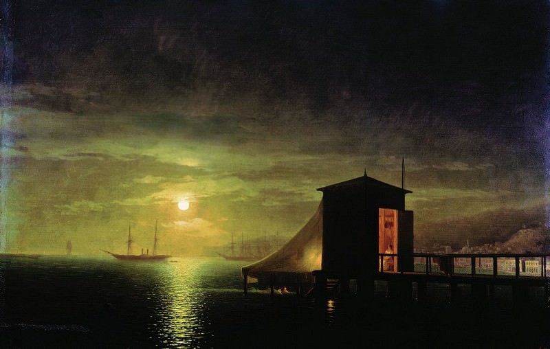 Лунная ночь. Купальня в Феодосии 1853 94х143, Иван Константинович Айвазовский