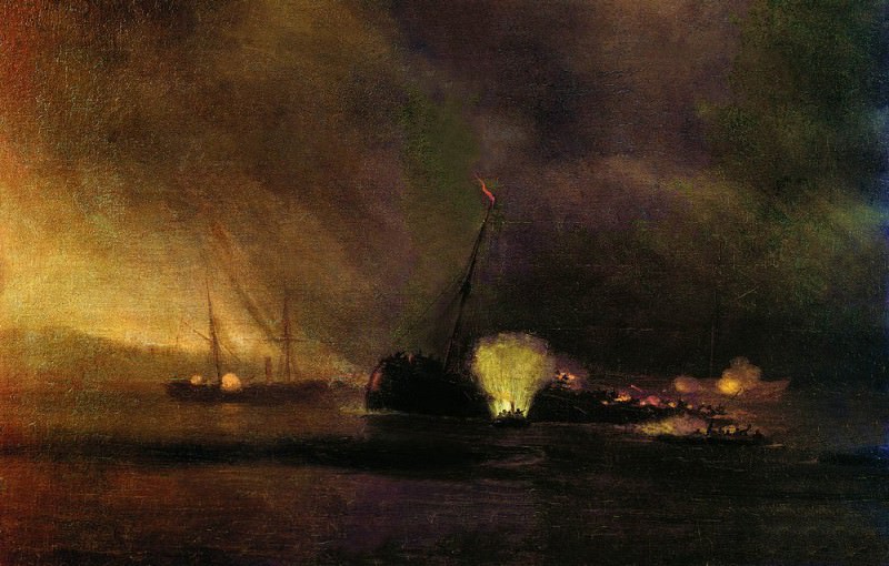 Explosion three-masted ship in Sulin 27 September 1877. 1878 97h122, Ivan Konstantinovich Aivazovsky