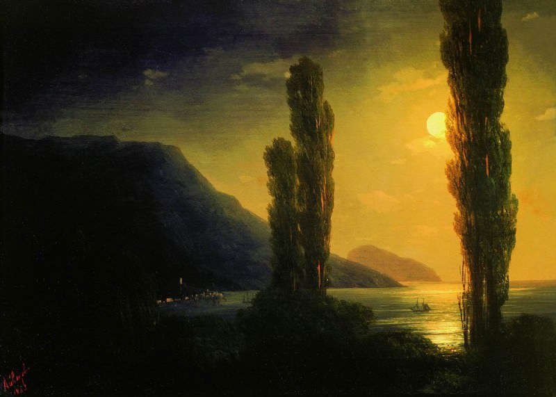Moonlit Night. Surrounding Yalta 1863 20,2 x28, Ivan Konstantinovich Aivazovsky