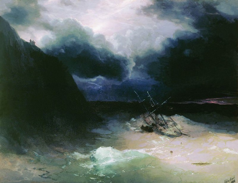 Sailing in a storm in 1886, Ivan Konstantinovich Aivazovsky