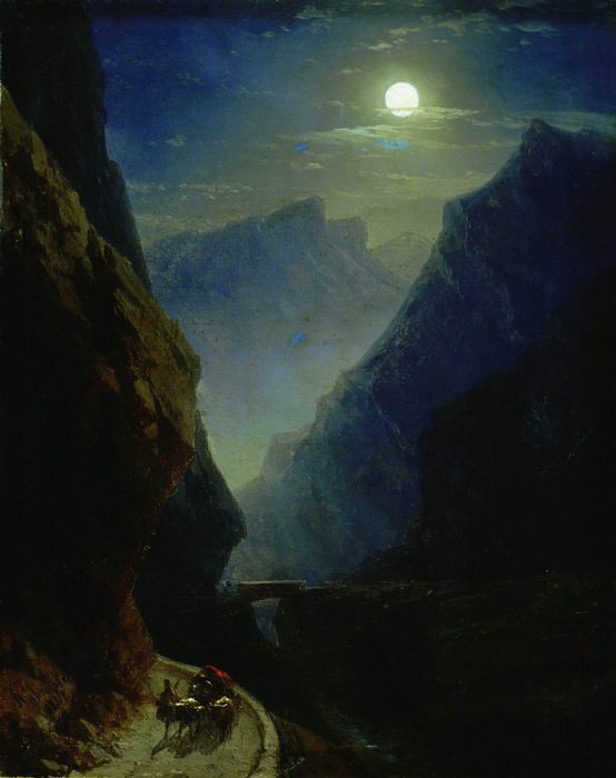 Darial gorge on a moonlit night in 1868 45h36, Ivan Konstantinovich Aivazovsky