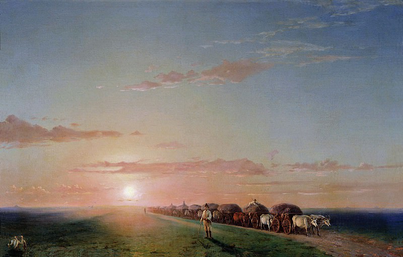 waggons in the steppe, Ivan Konstantinovich Aivazovsky