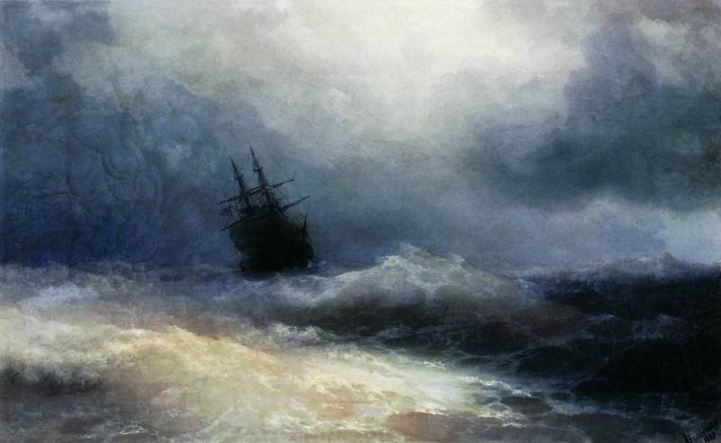 Корабль в бурю 1887 45х74, Иван Константинович Айвазовский