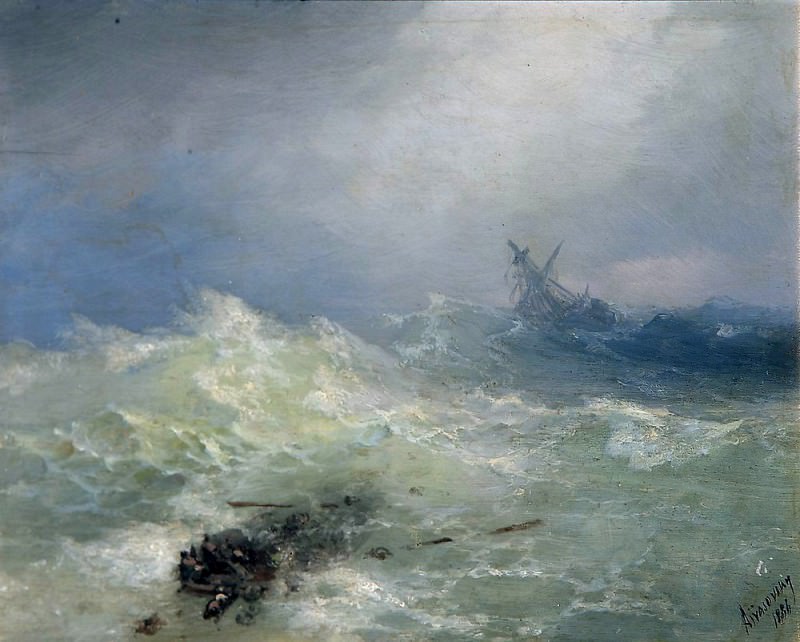 Tempest 1886. Oil on panel 22,3 x15, 9, Ivan Konstantinovich Aivazovsky