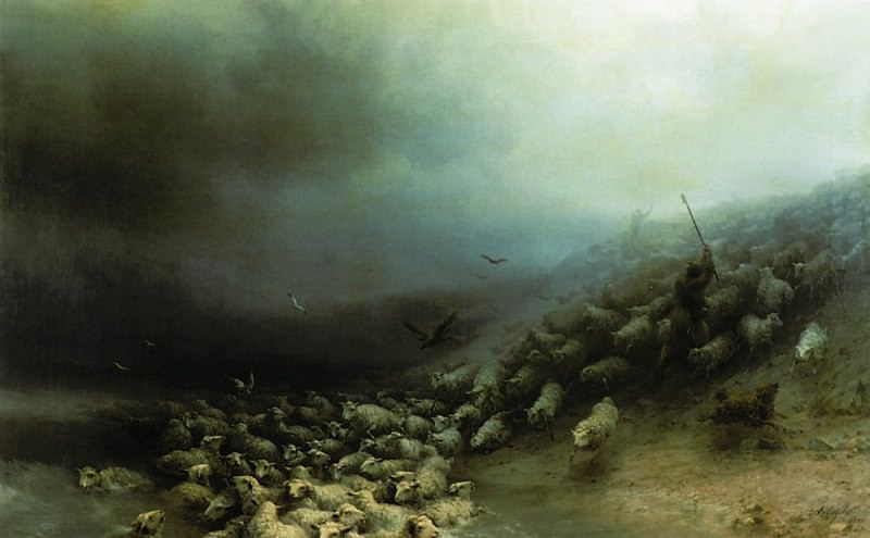 flock in a storm in 1861 76h125, Ivan Konstantinovich Aivazovsky