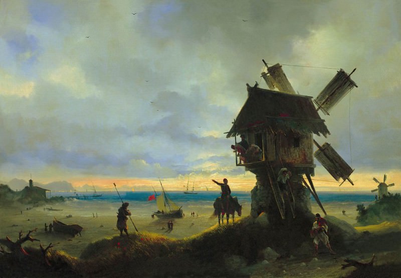 Ветряная мельница на берегу моря 1837 67Х96, Иван Константинович Айвазовский