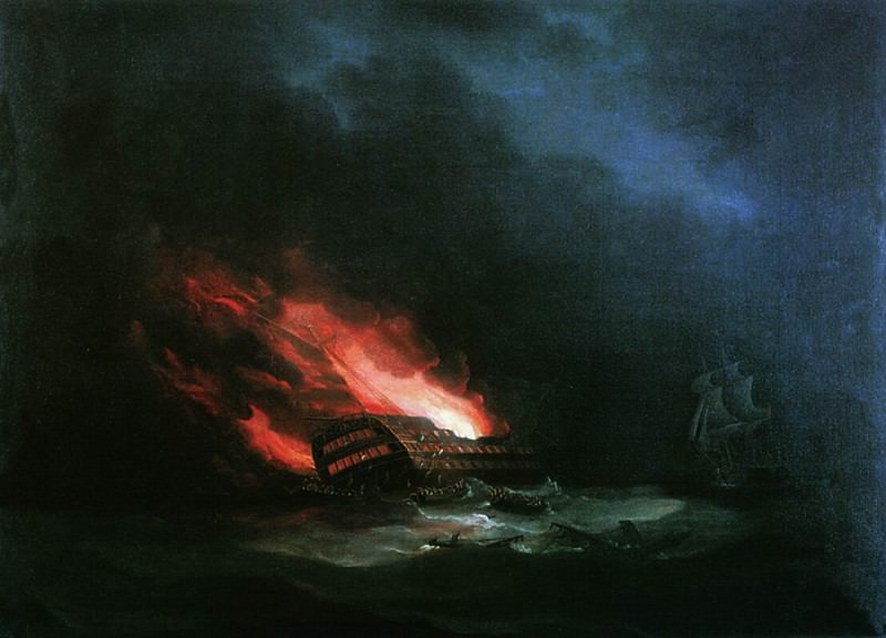 burning ship. One Russian-Turkish War, Ivan Konstantinovich Aivazovsky