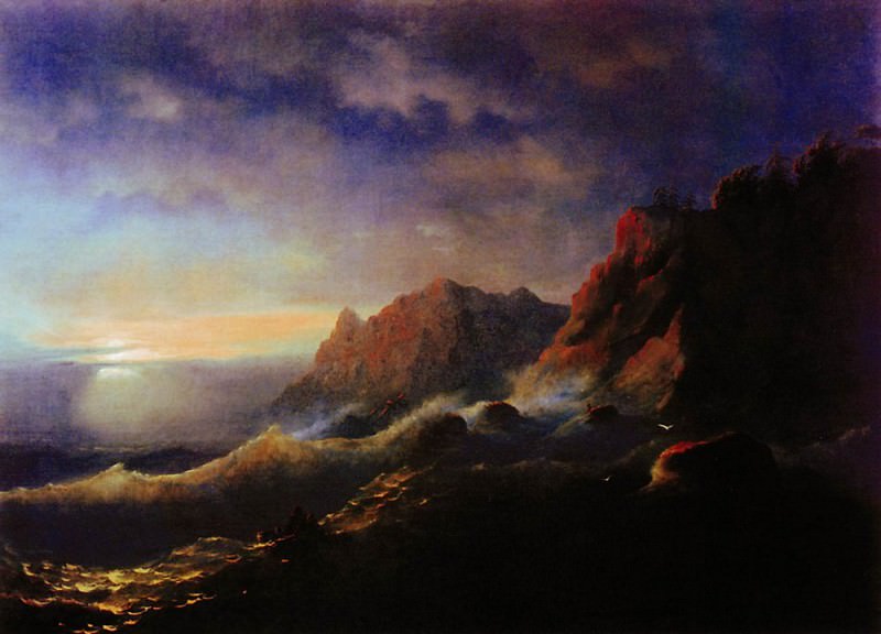 Storm. Sunset 1856 67h89, Ivan Konstantinovich Aivazovsky