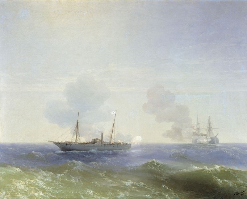 Fight steamer Vesta with the Turkish bronenostsemFehti-Bulend in the Black Sea July 11, 1877 1877 99h124, Ivan Konstantinovich Aivazovsky