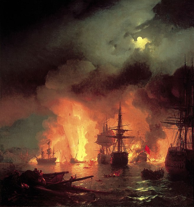 Battle of the night from 25 to 26 June 1770 1848 220h188, Ivan Konstantinovich Aivazovsky