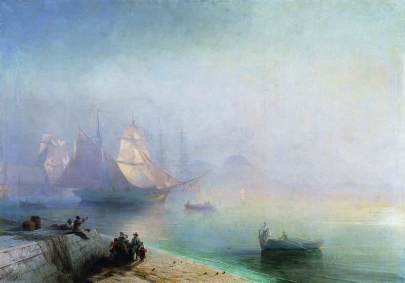 Bay of Naples in the misty morning in 1874 148h214, Ivan Konstantinovich Aivazovsky