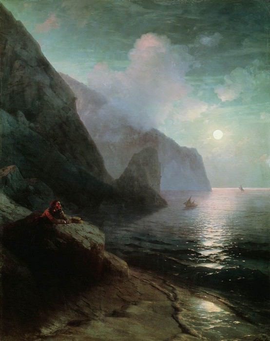 A. Pushkin in the Crimea at Gurzuf rocks 198h156 1880, Ivan Konstantinovich Aivazovsky