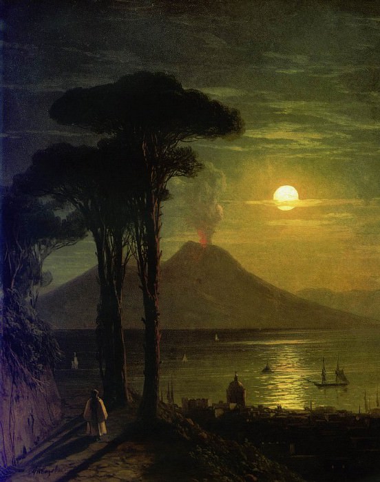 Неаполитанский залив в лунную ночь. Везувий 1840 26,8х20, Иван Константинович Айвазовский