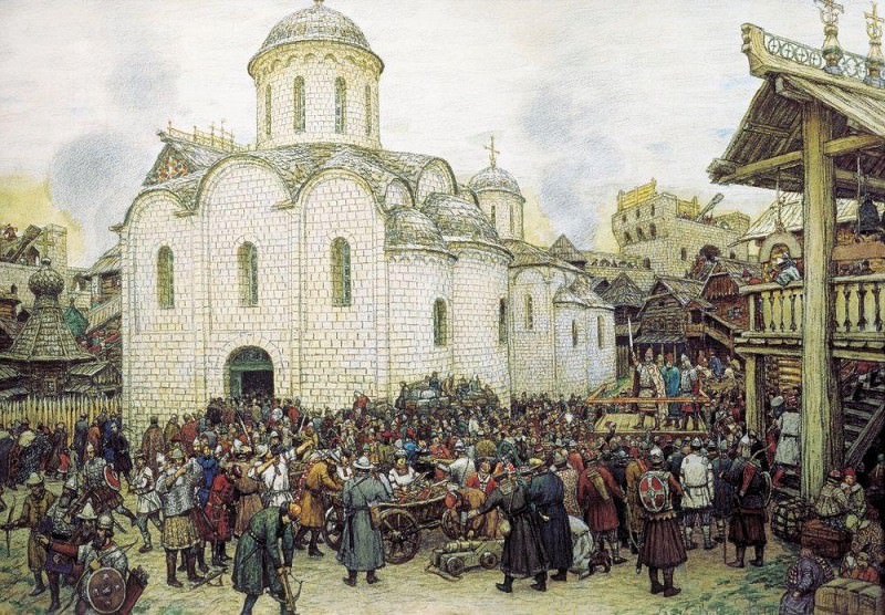 Defense of Moscow from the Khan Tohtamish. XIV century. 1918, Apollinaris M. Vasnetsov