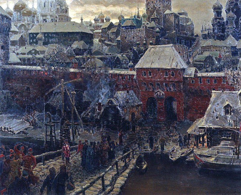 Moscow middle of XVII century. Moskvoretsky Bridge and the Water Gate. 1900, Apollinaris M. Vasnetsov