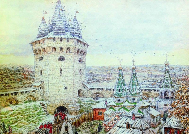 Семиверхая угловая башня Белого города в XVII веке. 1924, Аполлинарий Михайлович Васнецов