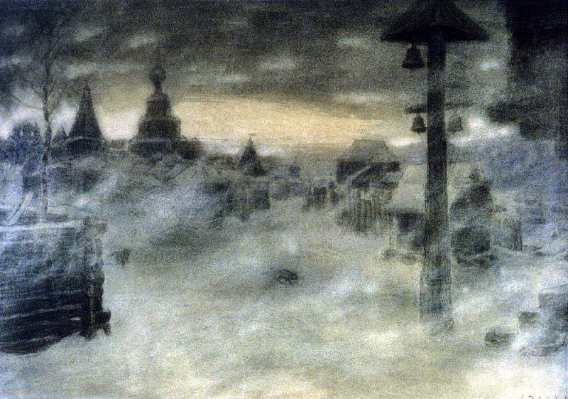 Vyuzhit. Snowstorm. Old Moscow. 1904, Apollinaris M. Vasnetsov