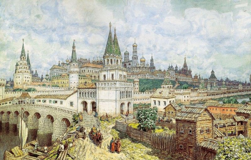 Rise of the Kremlin. Saints Bridge and the Kremlin at the end of XVII century. 1922, Apollinaris M. Vasnetsov